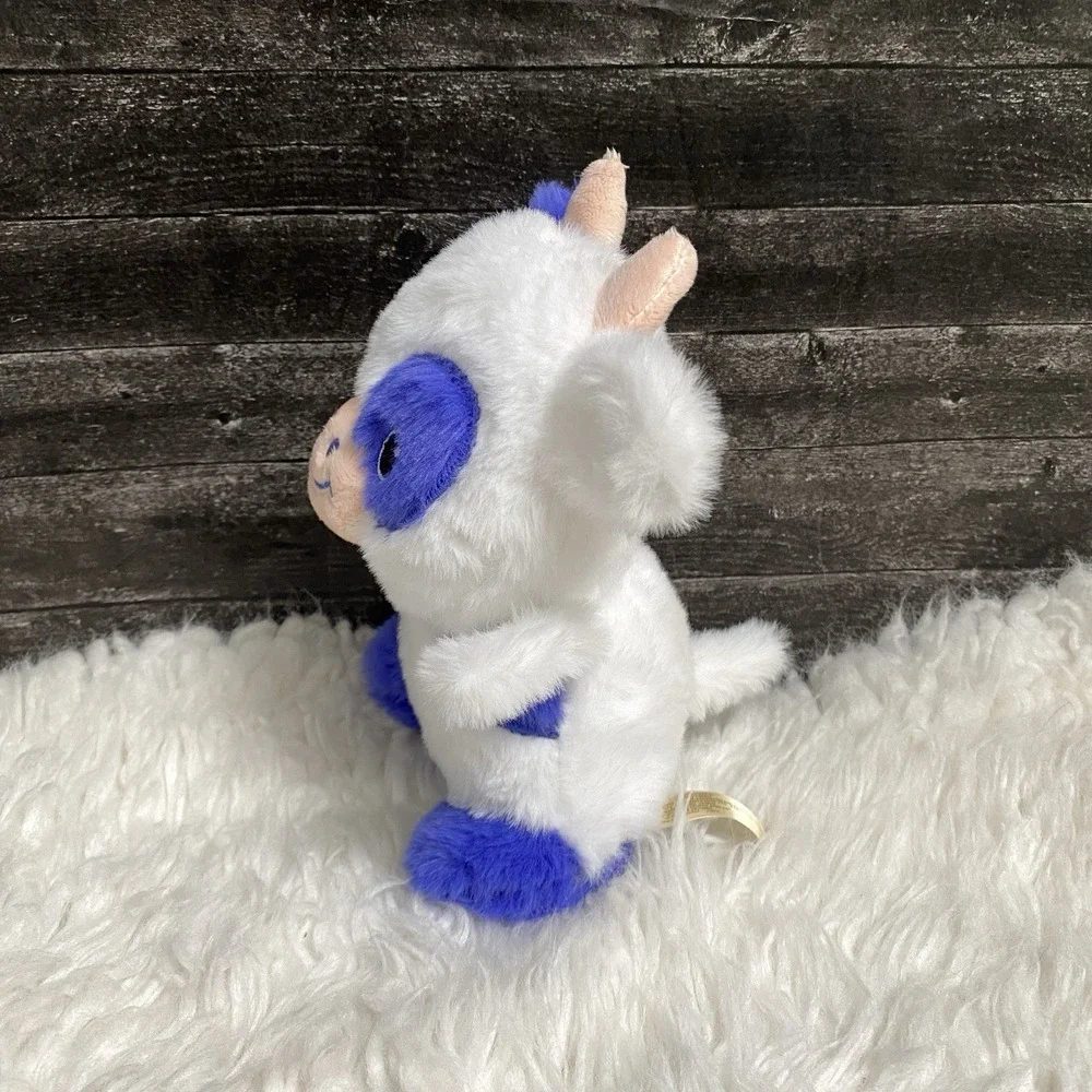 UNBRANDED SPOTTED COW CALF PURPLE BLUE WHITE STUFFED ANIMAL PLUSH TOY HEART EYE